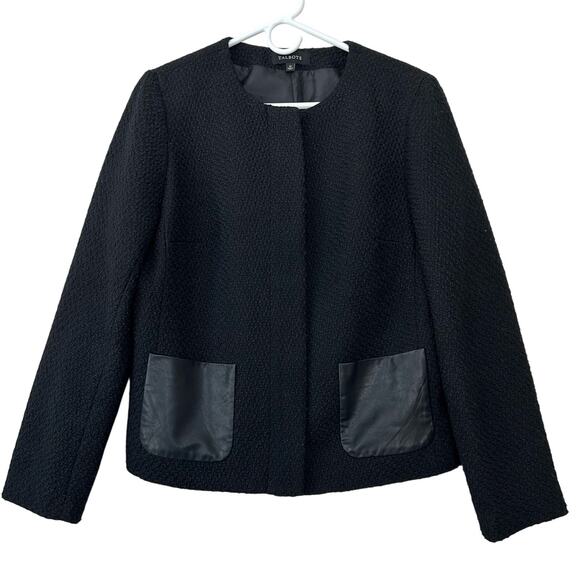 Talbots tweed jacket full zip faux leather pockets classic moto modern lined 12 - Picture 1 of 11